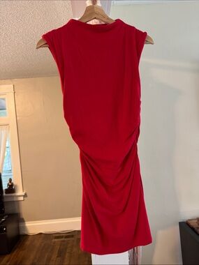 Red Sleeveless Draped Women's Dress